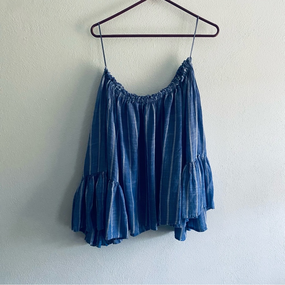 Elan blue striped off shoulder blouse